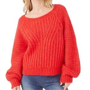 Free People NEW Carter Fuzzy-Knit Pullover Sweater Small Red Hot Cozy